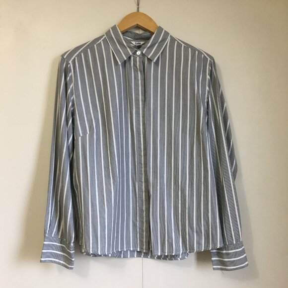 Tabi Tops - Tabi Classic Cotton Striped Metallic Weave Button Up Dress Shirt